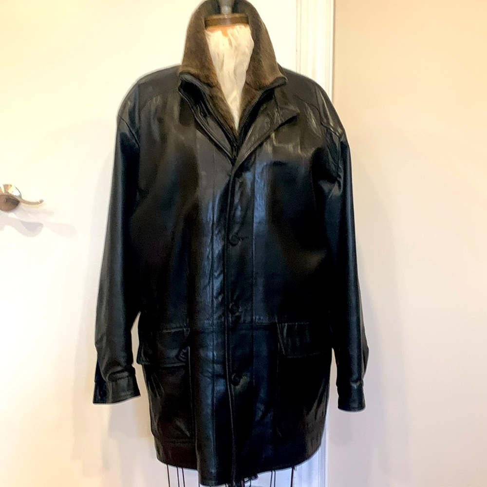 Rémy men’s black leather lamb skin jacket with removable inner collar